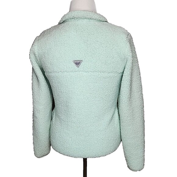 Columbia PFG Women's Mint Green Sherpa Gingham Full Zip Puffy Jacket Size S EUC - Picture 3 of 9